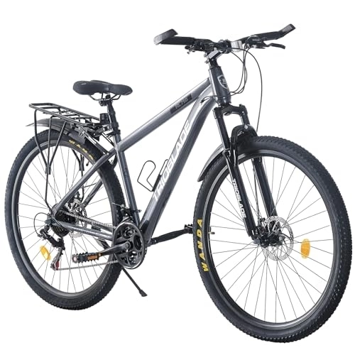 Mountain Bike : BSTSEL 29 Inch Mountain Bike 17.5 Inch Aluminum Frame With Lockout Suspension Fork Mountain Bicycle 21 Speeds with Dual Disc-Brake Suitable (Grey, Rear Carrier Style)