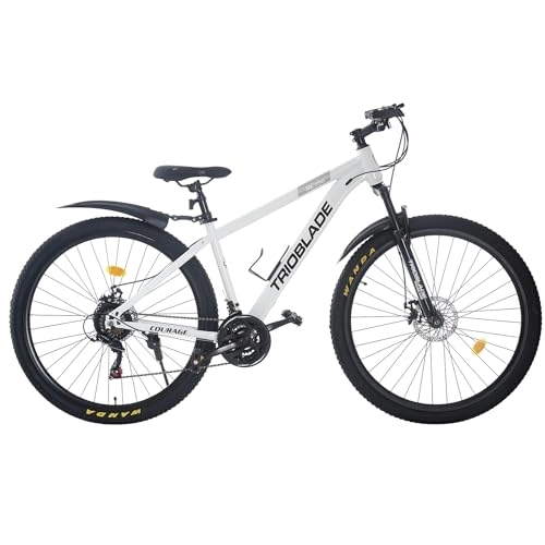Mountain Bike : BSTSEL 29 Inch Mountain Bike 17.5 Inch Aluminum Frame With Lockout Suspension Fork Mountain Bicycle 21 Speeds with Dual Disc-Brake Suitable (White, Mudguard style)