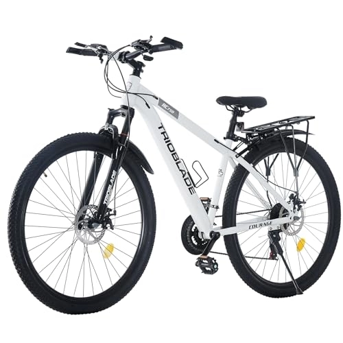 Mountain Bike : BSTSEL 29 Inch Mountain Bike 17.5 Inch Aluminum Frame With Lockout Suspension Fork Mountain Bicycle 21 Speeds with Dual Disc-Brake Suitable (White, Rear Carrier Style)