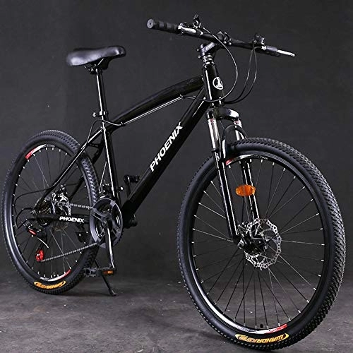 Mountain Bike : BybAgs Bikes, Hardtail Mountain Trail Bike 24 inch for Adults Women, Girls Mountain Bicycle with Front Suspension & Mechanical Disc Brakes, High Carbon Steel Frame & Adjustable Seat / Black / 24 Speed