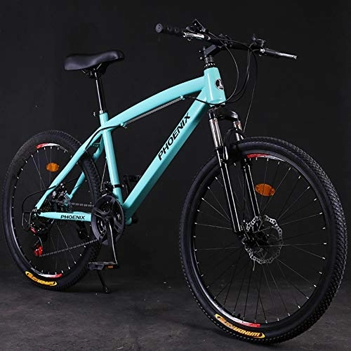 Mountain Bike : BybAgs Bikes, Hardtail Mountain Trail Bike 24 inch for Adults Women, Girls Mountain Bicycle with Front Suspension & Mechanical Disc Brakes, High Carbon Steel Frame & Adjustable Seat / Green / 27 Speed