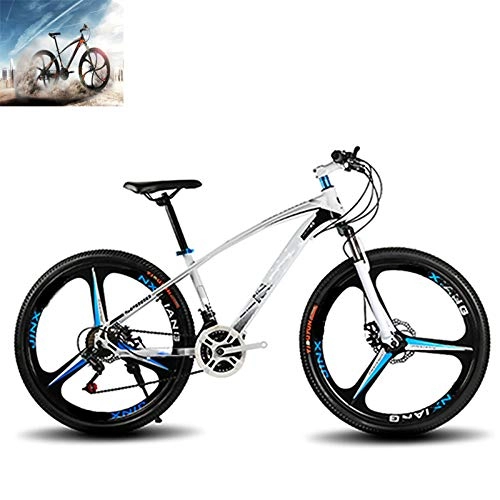 Mountain Bike : CAGYMJ 26 Inch Mountain Bikes, Men's Disc Brake Hardtail Mountain Bike, Bicycle Adjustable Seat, High-Carbon Steel Frame, 21 Speed, white