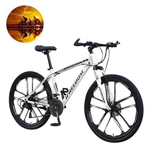 Mountain Bike : Carbon Steel Mountain Bike, 26 Inch 21-Speed Gears Dual Disc Brakes Mountain Bicycle Full Suspension MTB Folding Outroad Bicycles, White