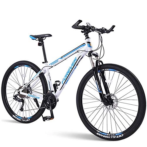 Mountain Bike : CDDSML 26-inch spoke wheel adult mountain bike 33-speed road bike aluminum alloy frame mountain bike men's sports cycling bicycle-White Blue_26 inch (155-185cm)_33 Speed