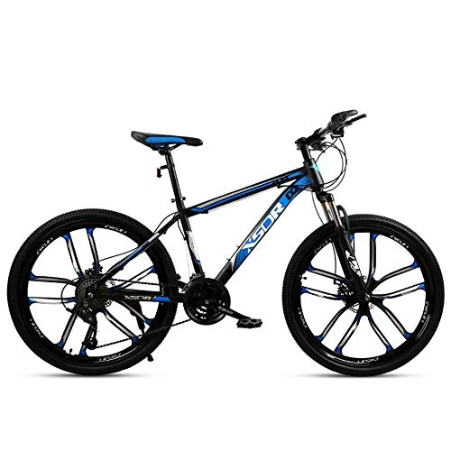 Mountain Bike : Chengke Yipin Mountain bike Outdoor student bicycle 26 inch One wheel Spring front fork High carbon steel frame Double disc brakes City road bike-Black blue_21 speed