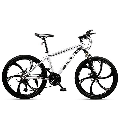 Mountain Bike : Chengke Yipin Mountain bike student outdoor bicycle 24 inch one wheel spring front fork high carbon steel frame double disc brake city road bike-White black_21 speed