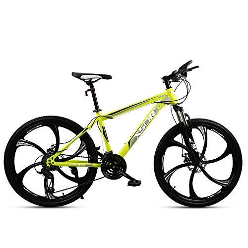 Mountain Bike : Chengke Yipin Mountain bike student outdoor bicycle 26 inch one wheel spring front fork high carbon steel frame double disc brake city road bike-yellow_27 speed
