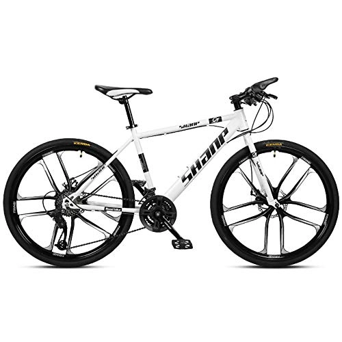 Mountain Bike : Chengke Yipin Outdoor mountain bike Adult bicycle 26 inch One wheel Carbon steel frame Double disc brakes City road bike-white_21 speed