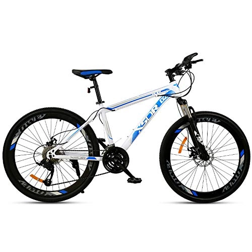 Mountain Bike : Chengke Yipin Outdoor mountain bike Man woman bicycle 26 inch Spring front fork High carbon steel frame Double disc brakes Urban road bike-White blue_21 speed