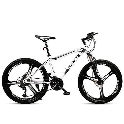Mountain Bike : Chengke Yipin Outdoor mountain bike Student bicycle 24 inch One wheel Spring front fork High carbon steel frame Double disc brakes City road bike-White black_24 speed