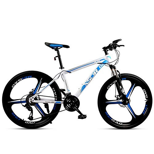 Mountain Bike : Chengke Yipin Outdoor mountain bike Student bicycle 24 inch One wheel Spring front fork High carbon steel frame Double disc brakes City road bike-White blue_27 speed