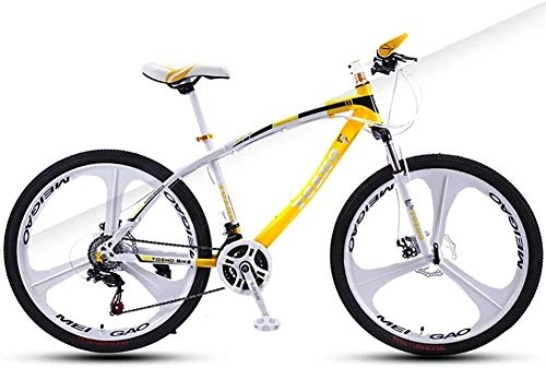 Mountain Bike : Children'S Mountain Bike, 24 Inch, With Shock Absorption, High Carbon Steel Frame High Hardness Off-Road Dual Disc Brakes Adult Men And Women Teenage Student Variable Speed (Color : Yellow)