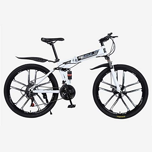 Mountain Bike : Comfortable Breathable Adjustable Saddle Bike, Thicken High-carbon Steel Full Suspension Bike, 34.1 Inch 27 Speed Soft Tail Mountain Bikes-White 34.1 inch.27 speed