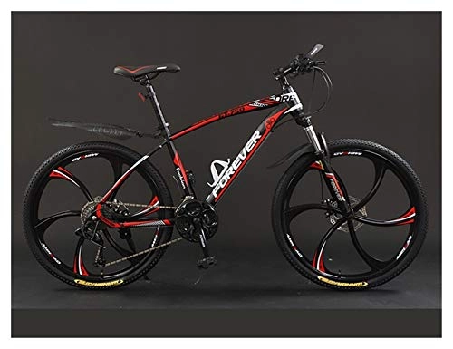Mountain Bike : Convenient 26 Inch Wheel Student Adult Mountain Offroad Bike 21 / 24 / 27 / 30 Speed Road Bicycle Men Spring Fork Front Fork Ride (Color : Red 6 knife wheel, Size : 30 Speed)