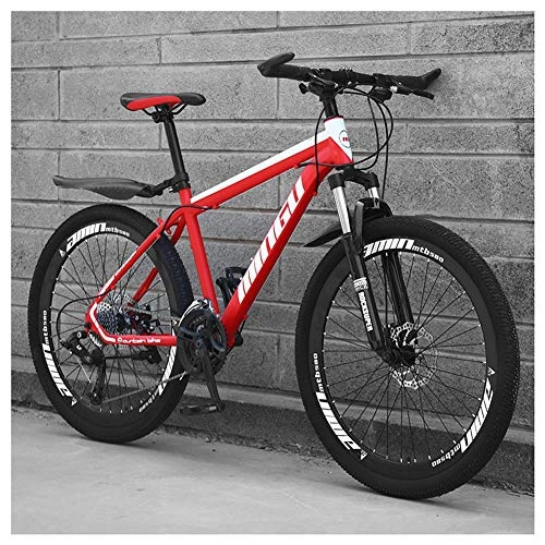 Mountain Bike : COSCANA Mountain Bike 21-30 Speeds With 17" High Carbon Steel Frame And Front Suspension Bike, Dual Disc Brakes Mountain BicycleRed-24 Speed