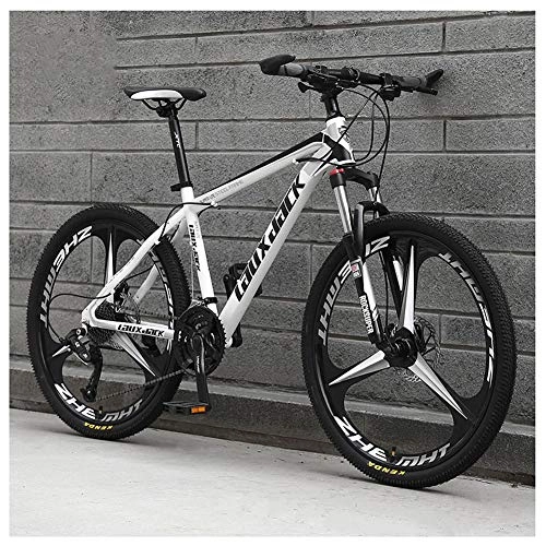 Mountain Bike : COSCANA Mountain Bike 26 Inch 21-30 Speed Front Suspension Bicycle With Dual Disc Brake And High Carbon Steel Frame For Men And WomenWhite-24 Speed
