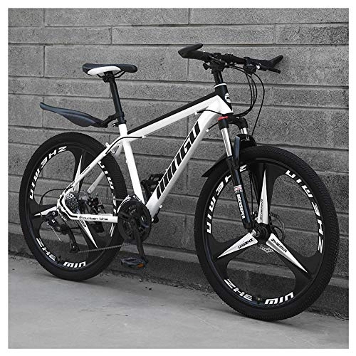 Mountain Bike : COSCANA Mountain Bike, 26" Three-Spoke Wheel, 17" High Carbon Steel Frame, Front Suspension, Dual Disc Brakes, 21-30 Speed ​​Mountain BicycleWhite-30 Speed