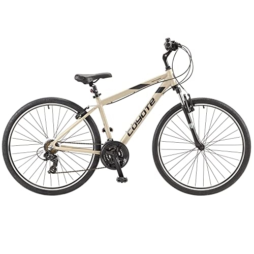 Mountain Bike : Coyote PATHWAY Gents's Front Suspension MTB Bike With 700C Wheels 15-Inch Frame, 21-Speed Shimano Gearing & Shimano EZ Fire Shifters, V-brake, Beige Cream Colour