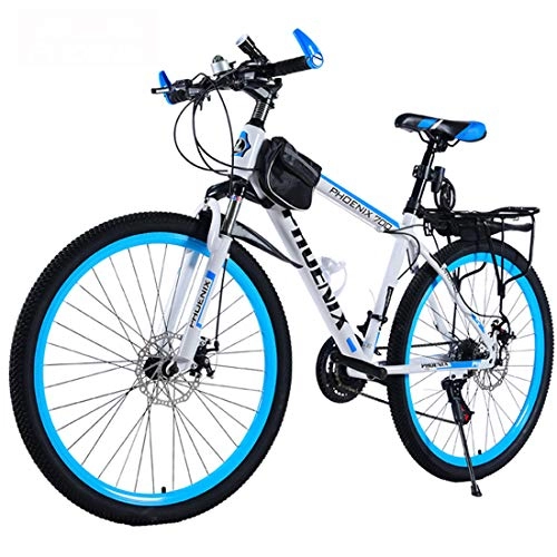 Mountain Bike : CPY-EX Mountain Bike, 24 Inches Wheels Bicycle, Double Disc Brake System, 21 / 24 / 27 Speed MTB, Black Red, Black Blue, White Red, White Blue Spoke Bicycle, D, 27