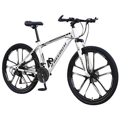 Mountain Bike : Crazboy Adult Mountain Bike, 26 inch Wheels, Mountain Trail Bike High Carbon Steel Folding Outroad Bicycles, 21-Speed Bicycle Full Suspension MTB Gears Dual Disc Brakes Mountain Bicycle (White)