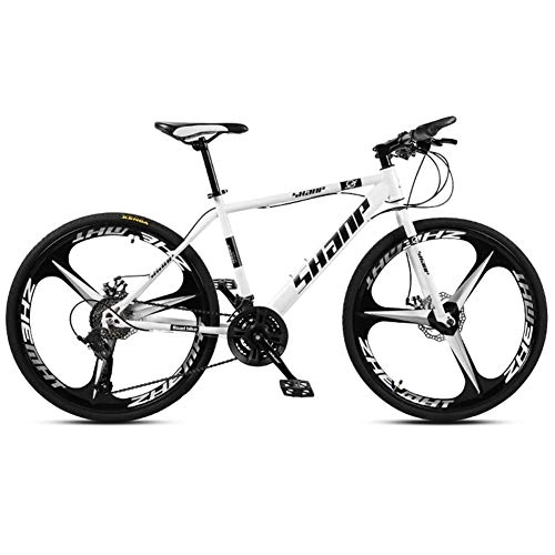 Mountain Bike : Cxmm 26 inch Mountain Bikes, Men's Dual Disc Brake Hardtail Mountain Bike, Bicycle Adjustable Seat, High-Carbon Steel Frame, 21 Speed, White 6 Spoke, 30 Speed, White 3 Spoke