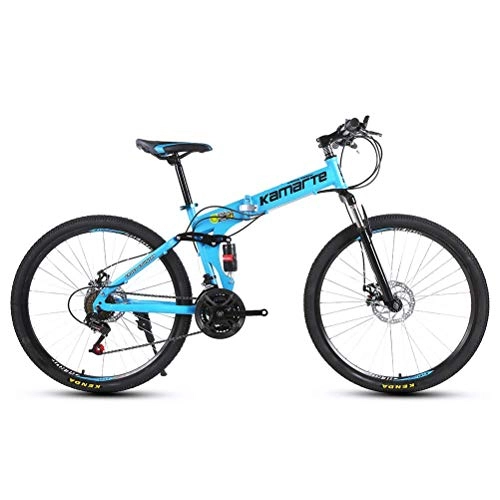 Mountain Bike : CYXYXXYX Commuter Cycling Mountain Bikes 26 Inch Carbon Steel 21 Speed Bicycles Dual Disc Brakes Variable Speed Road Bike Racing Bicycle Folding Bike, Blue