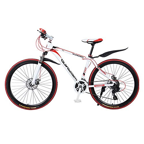 Mountain Bike : Dafang Bicycle mountain bike 26 inch road bike student adult ultra light speed variable speed portable 21 speed high carbon steel frame bicycle-White red_3
