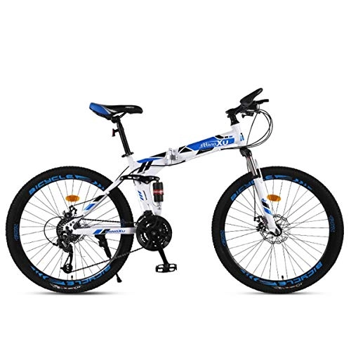 Mountain Bike : Dapang Mountain Bike 21 / 24 / 27 Speed Steel Frame 27.5 Inches 3-Spoke Wheels Dual Suspension Folding Bike, Blue, 21speed
