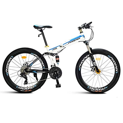 Mountain Bike : Dapang Mountain Bike 21 / 27 Speed Steel Frame 26 Inches Spoke Wheels Suspension Folding Bike, White, 27speed