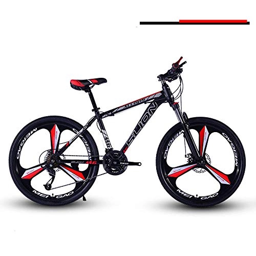 Mountain Bike : DASLING 7-Speed Variable Speed Mountain Bike Bicycle Adult 26 Inch Double Disc Brakes Racing Car, 21 Speed_Black Red 2