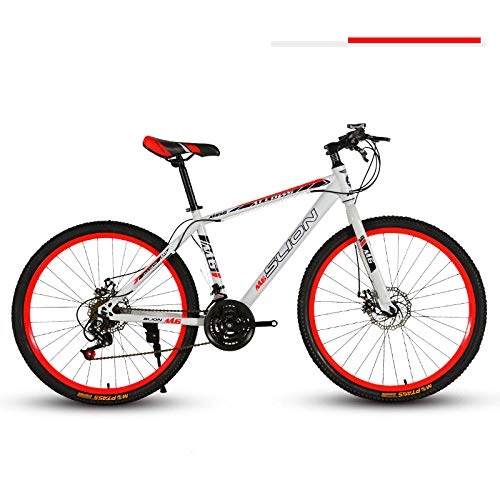 Mountain Bike : DASLING Adult Mountain Bike Bicycle 26 Inch 7-Speed Transmission Double Disc Brakes Racing Student, 27 Speed_White Red