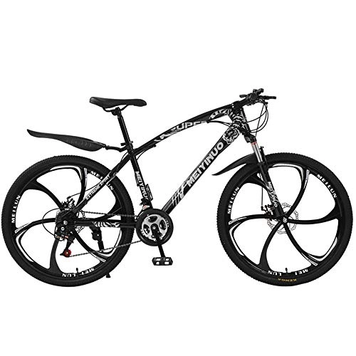 Mountain Bike : DelongKe Adult Mountain Bikes, Mountain Bike, Double Disc Brake, Bike for Men And Women, Road Bike, High-Carbon Steel Frame, All Terrain Mountain Bike, 27Speed, Black, six cutter wheel