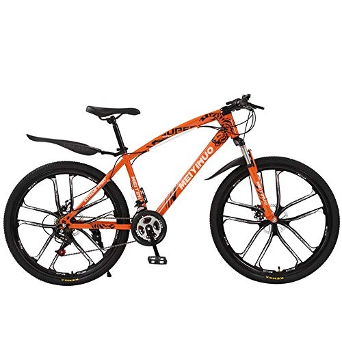 Mountain Bike : DelongKe Adult Mountain Bikes, Mountain Bike, Double Disc Brake, Bike for Men And Women, Road Bike, High-Carbon Steel Frame, All Terrain Mountain Bike, 27Speed, Orange, ten cutter wheel
