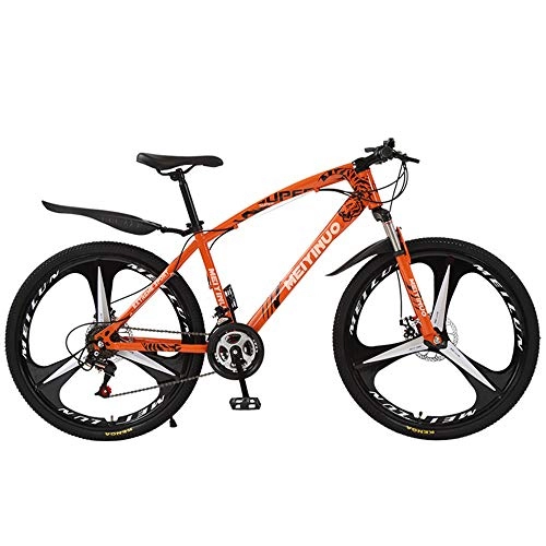Mountain Bike : DelongKe Adult Mountain Bikes, Mountain Bike, Double Disc Brake, Bike for Men And Women, Road Bike, High-Carbon Steel Frame, All Terrain Mountain Bike, 27Speed, Orange, three cutter wheel