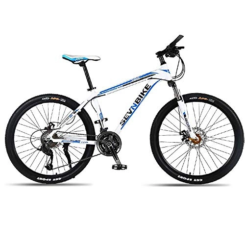 Mountain Bike : DGAGD 24 inch aluminum alloy frame mountain bike variable speed spoke wheel road bike-White blue_21 speed