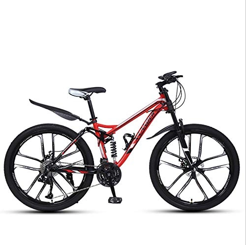 Mountain Bike : DGAGD 24 inch downhill soft tail mountain bike variable speed male and female ten-wheel mountain bike-Black red_30 speed