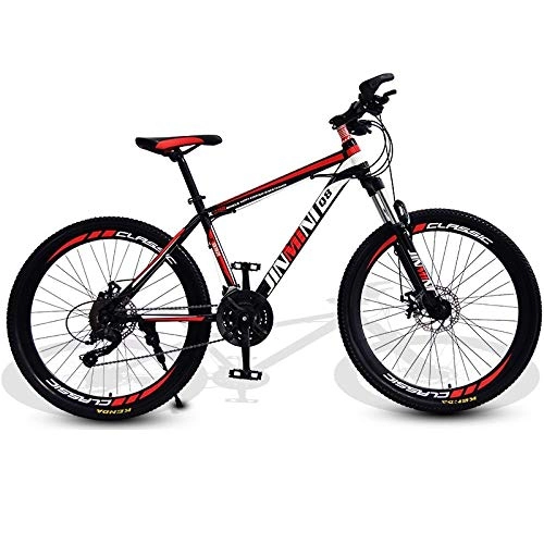 Mountain Bike : DGAGD 24 inch mountain bike adult male and female variable speed travel bicycle spoke wheel-Black red_24 speed