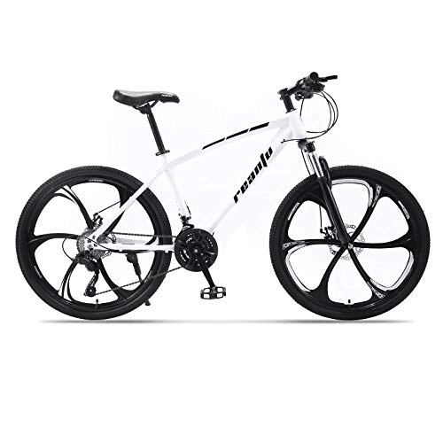 Mountain Bike : DGAGD 24 inch mountain bike adult six-blade one-wheel variable speed dual-disc bicycle-White black_21 speed
