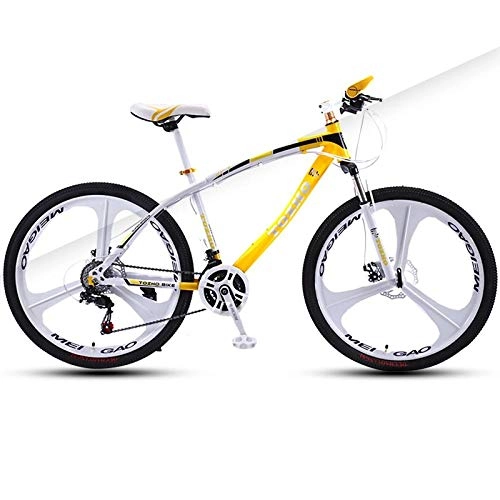 Mountain Bike : DGAGD 24 inch mountain bike adult variable speed damping bicycle off-road double disc brake three-wheeled bicycle-White yellow_24 speed