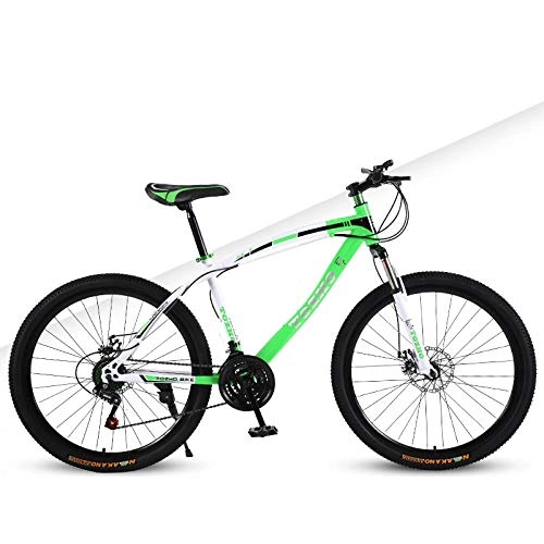 Mountain Bike : DGAGD 24 inch mountain bike adult variable speed damping bicycle off-road dual disc brake spoke wheel bicycle-White and green_21 speed