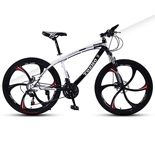 Mountain Bike : DGAGD 24 inch mountain bike adult variable speed shock absorber bicycle dual disc brake six blade wheel bicycle-White black_21 speed