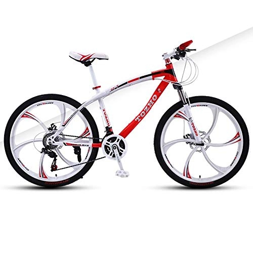 Mountain Bike : DGAGD 24 inch mountain bike adult variable speed shock absorber bicycle dual disc brake six blade wheel bicycle-White Red_21 speed