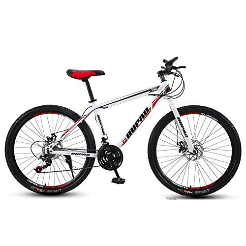 Mountain Bike : DGAGD 24 inch mountain bike aluminum alloy cross-country lightweight variable speed youth male and female spoke wheel bicycle-White Red_24 speed