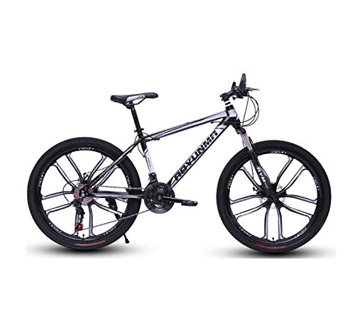 Mountain Bike : DGAGD 24 inch mountain bike bicycle men and women lightweight dual disc brakes variable speed bicycle ten cutter wheels-Black and white_21 speed