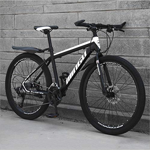 Mountain Bike : DGAGD 24 inch mountain bike variable speed off-road shock-absorbing bicycle light road racing spoke wheel-Black and white_24 speed