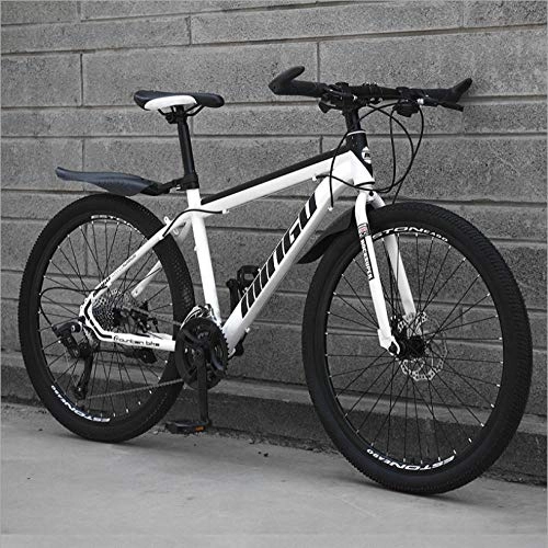 Mountain Bike : DGAGD 24 inch mountain bike variable speed off-road shock-absorbing bicycle light road racing spoke wheel-White black_24 speed