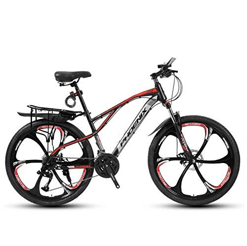 Mountain Bike : DGAGD 24-inch mountain bike with six wheels-Black red_24 speed
