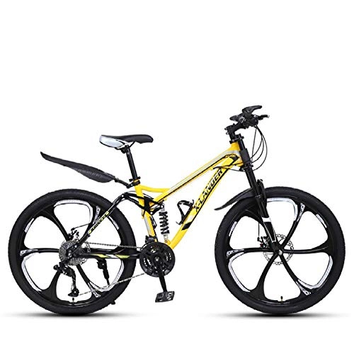 Mountain Bike : DGAGD 26 inch downhill soft-tail mountain bike variable speed male and female six-wheel mountain bike-yellow_21 speed