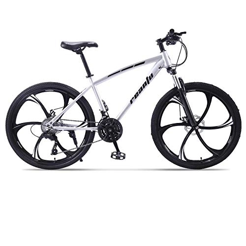 Mountain Bike : DGAGD 26 inch mountain bike adult six-blade one-wheel variable speed dual-disc bicycle-Silver_24 speed