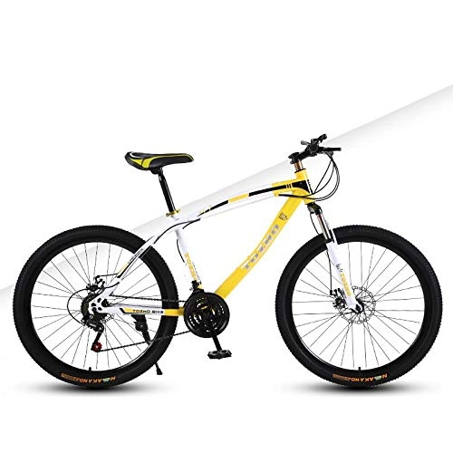Mountain Bike : DGAGD 26 inch mountain bike adult variable speed damping bicycle off-road dual disc brake spoke wheel bicycle-White yellow_27 speed